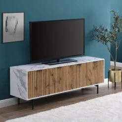 Aspen 150cm TV Unit β Oak Textured Doors and Marble Effect Frame with Black Metal Legs 17 Aspen 150cm TV Unit β Oak Textured Doors and Marble Effect Frame with Black Metal Legs -Daals Store BSD 084 scene4