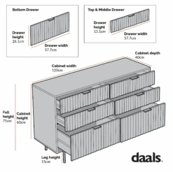Aspen Oak And Marble Effect 6-Drawer Chest Of Drawers -Daals Store BSD 085 CHART