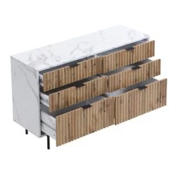 Aspen Oak And Marble Effect 6-Drawer Chest Of Drawers -Daals Store BSD 085 WB3