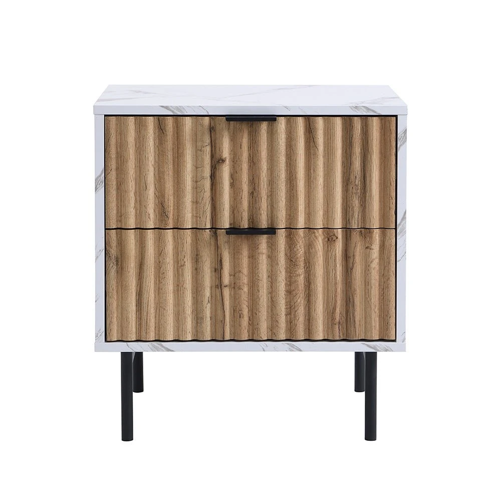Aspen Oak And Marble Effect 2-Drawer Bedside Table 6 Aspen Oak And Marble Effect 2-Drawer Bedside Table - Image 6