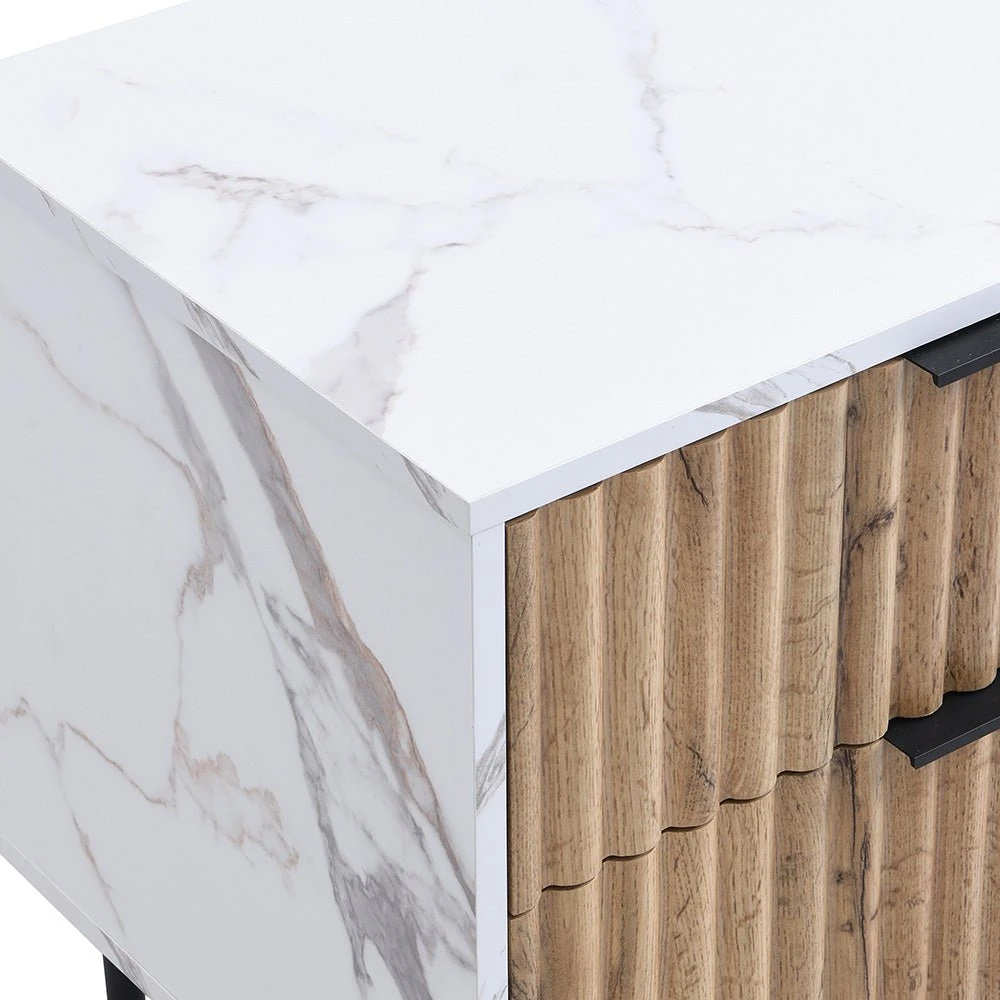Aspen Oak And Marble Effect 2-Drawer Bedside Table 12 Aspen Oak And Marble Effect 2-Drawer Bedside Table - Image 12