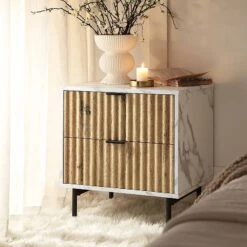 Aspen Oak And Marble Effect 2-Drawer Bedside Table