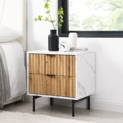 Aspen Oak And Marble Effect 2-Drawer Bedside Table 16 Aspen Oak And Marble Effect 2-Drawer Bedside Table -Daals Store BSD 086 scene2