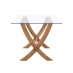 Lugano 160cm Rectangular Clear Glass Dining Table – Solid Oak Cross Leg Design -Daals Store BSD 088 OAK WB2