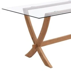 Lugano 160cm Rectangular Clear Glass Dining Table – Solid Oak Cross Leg Design -Daals Store BSD 088 OAK detail1