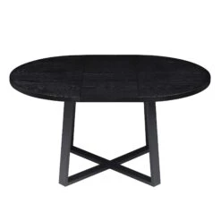 BERN Extending Round Dining Table With Metal Legs, Black -Daals Store BSD 092 BLACK WB2