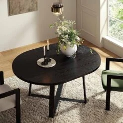 BERN Extending Round Dining Table With Metal Legs, Black -Daals Store BSD 092 BLACK scene1