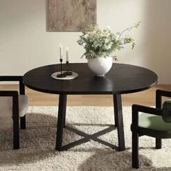 BERN Extending Round Dining Table With Metal Legs, Black -Daals Store BSD 092 BLACK scene3
