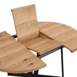 BERN 110-150cm Extending Round Dining Table - Oak Veneer with Black Metal Legs Industrial Style -Daals Store BSD 092 OAK detail1