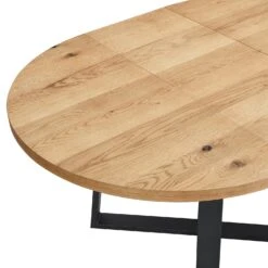 BERN 110-150cm Extending Round Dining Table - Oak Veneer with Black Metal Legs Industrial Style -Daals Store BSD 092 OAK detail2