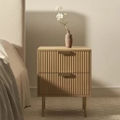 Richmond Ridged 2 Drawer Bedside Table, Light Ash -Daals Store BSD 105 LIGHTWOOD scene1