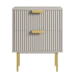 Richmond Ridged 2 Drawer Bedside Table, Matte Taupe -Daals Store BSD 105 TAUPE WB1