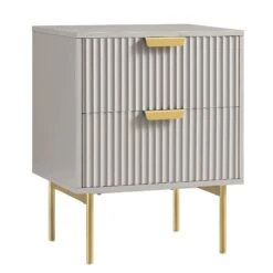 Richmond Ridged 2 Drawer Bedside Table, Matte Taupe -Daals Store BSD 105 TAUPE WB2