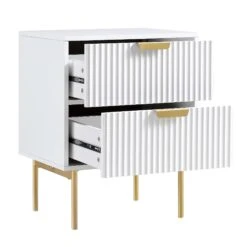 Richmond Ridged 2 Drawer Bedside Table, Matte White -Daals Store BSD 105 WHITE WB3 1