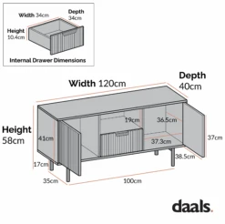 Richmond Ridged 120cm Wide TV Media Unit, Light Ash 13 Richmond Ridged 120cm Wide TV Media Unit, Light Ash -Daals Store BSD 106 CHART 1