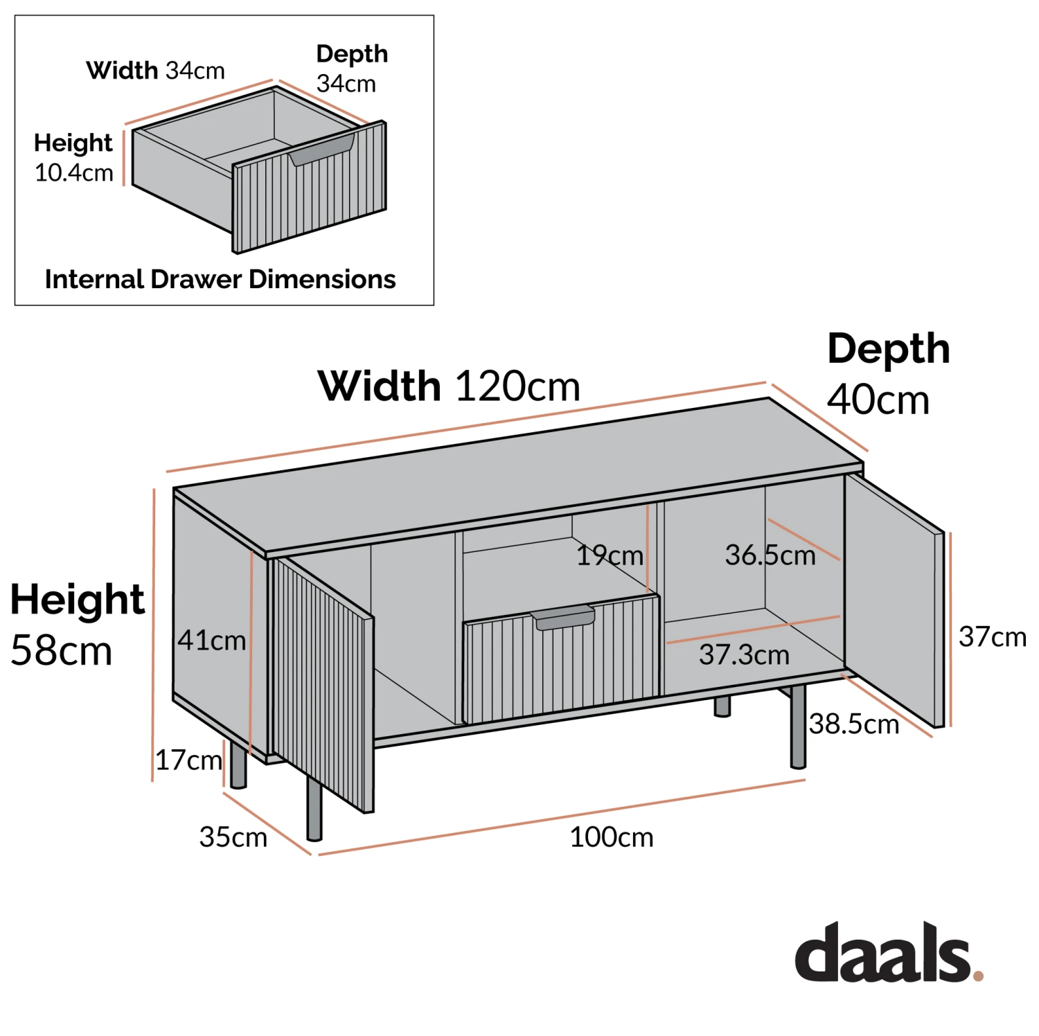 Richmond Ridged 120cm Wide TV Media Unit, Matte Black 5 Richmond Ridged 120cm Wide TV Media Unit, Matte Black - Image 5