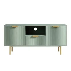 Richmond 120cm Ridged TV Media Unit in Matte Sage Green – Contemporary Ribbed Cabinet with Gold Accents -Daals Store BSD 106 SAGE WB1