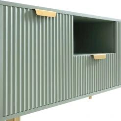 Richmond 120cm Ridged TV Media Unit in Matte Sage Green – Contemporary Ribbed Cabinet with Gold Accents -Daals Store BSD 106 SAGE detail1