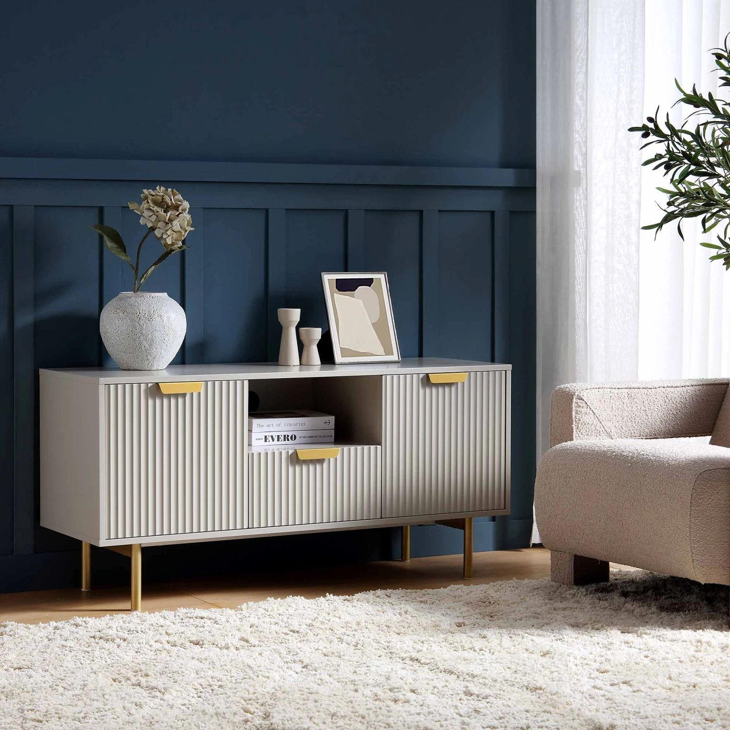 Richmond Ridged 120cm Wide TV Media Unit, Matte Taupe 1 Richmond Ridged 120cm Wide TV Media Unit, Matte Taupe