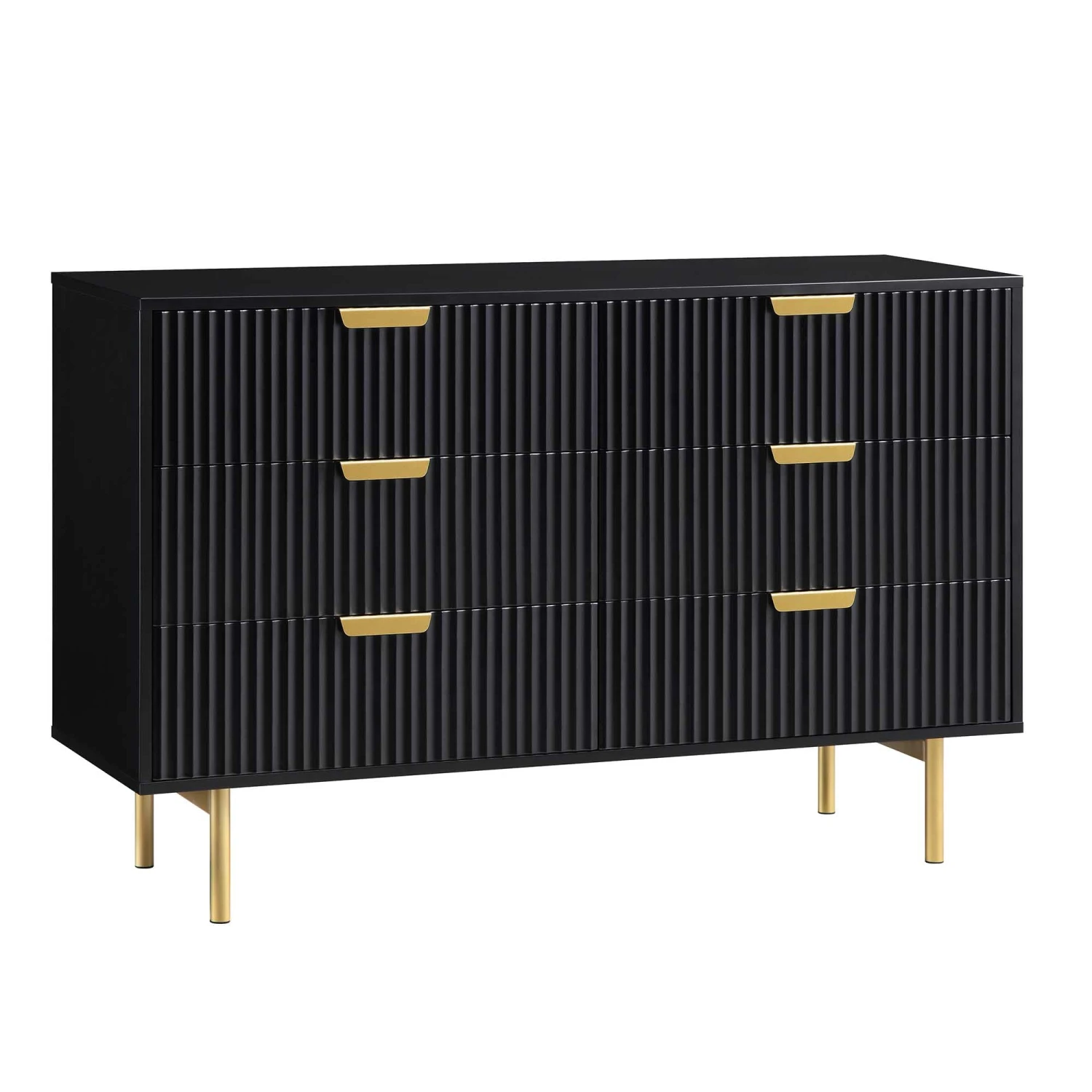 Richmond Ridged Wide Chest Of 6 Drawers, Matte Black 4 Richmond Ridged Wide Chest Of 6 Drawers, Matte Black - Image 4