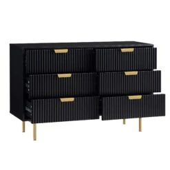 Richmond Ridged Wide Chest Of 6 Drawers, Matte Black 17 Richmond Ridged Wide Chest Of 6 Drawers, Matte Black -Daals Store BSD 107 BLACK WB3