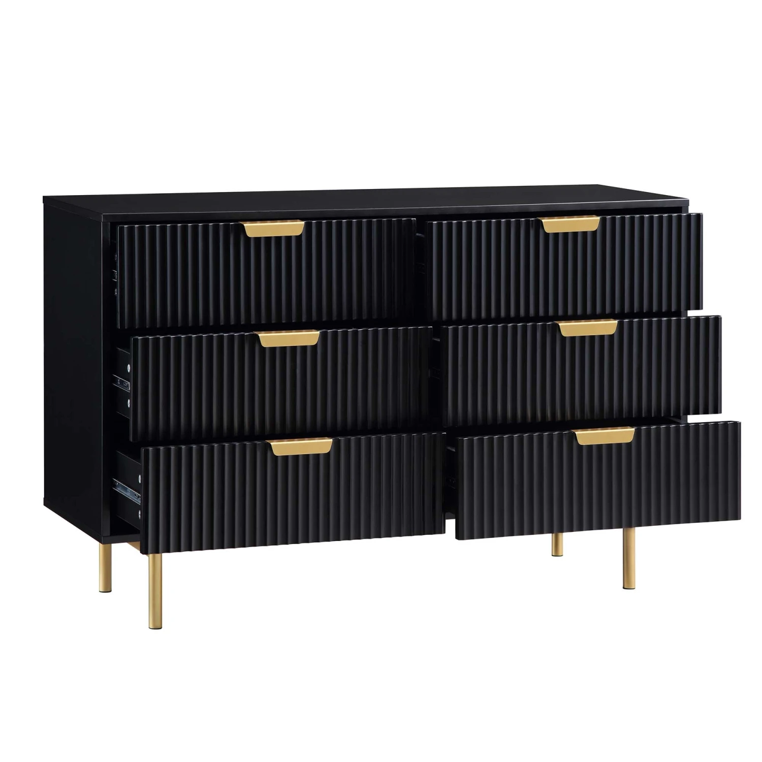 Richmond Ridged Wide Chest Of 6 Drawers, Matte Black 6 Richmond Ridged Wide Chest Of 6 Drawers, Matte Black - Image 6