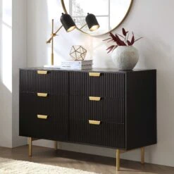 Richmond Ridged Wide Chest Of 6 Drawers, Matte Black 13 Richmond Ridged Wide Chest Of 6 Drawers, Matte Black -Daals Store BSD 107 BLACK scene1