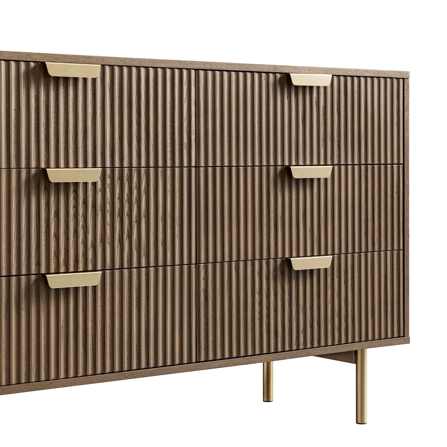 Richmond Ridged Wide Chest Of 6 Drawers, Dark Ash 7 Richmond Ridged Wide Chest Of 6 Drawers, Dark Ash - Image 7