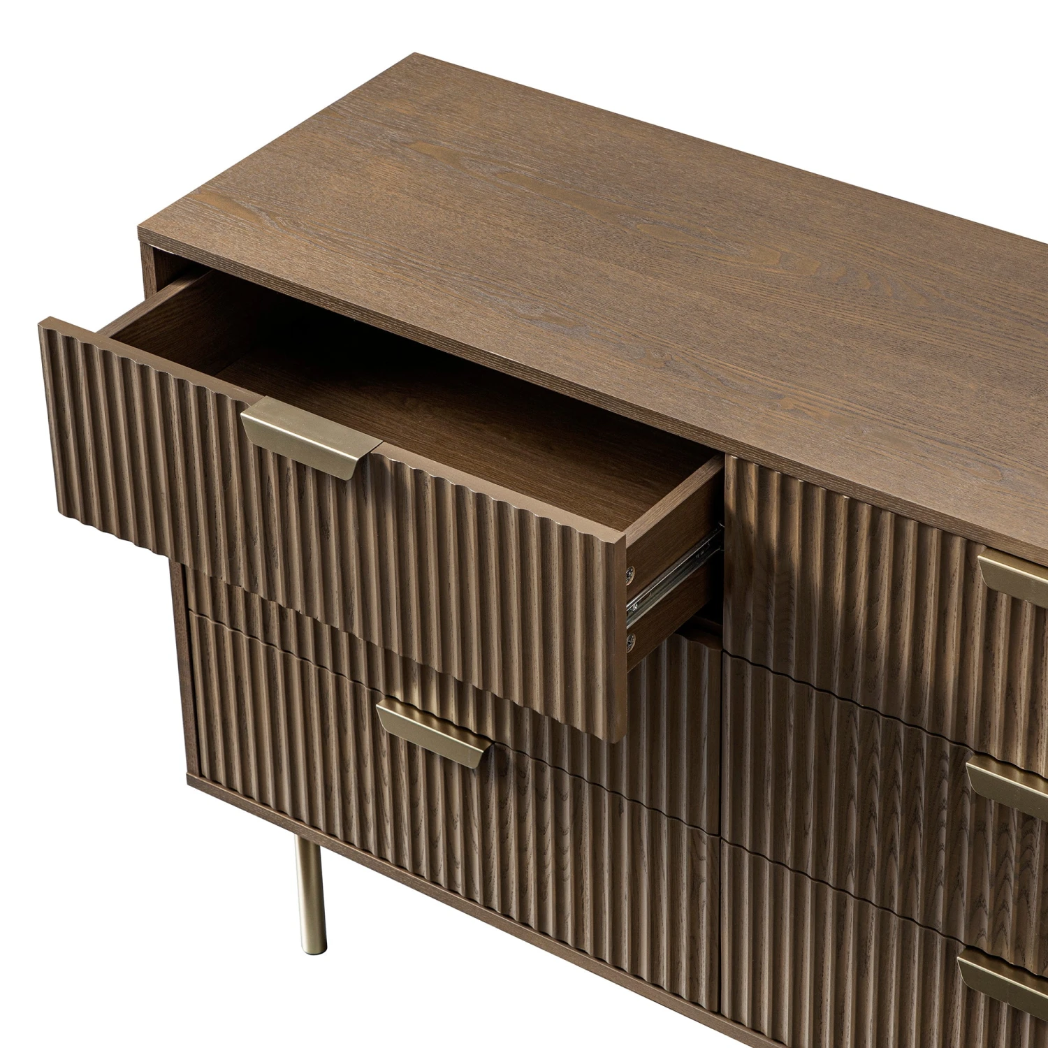 Richmond Ridged Wide Chest Of 6 Drawers, Dark Ash 9 Richmond Ridged Wide Chest Of 6 Drawers, Dark Ash - Image 9