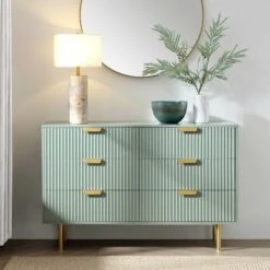 Richmond Ridged Wide Chest Of 6 Drawers, Matte Sage Green 13 Richmond Ridged Wide Chest Of 6 Drawers, Matte Sage Green -Daals Store BSD 107 SAGE scene1