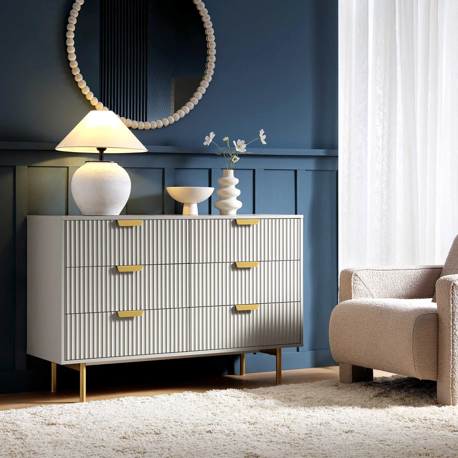 Richmond Ridged Wide Chest Of 6 Drawers, Matte Taupe 1 Richmond Ridged Wide Chest Of 6 Drawers, Matte Taupe