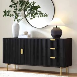 Richmond Ridged Large Sideboard, Matte Black