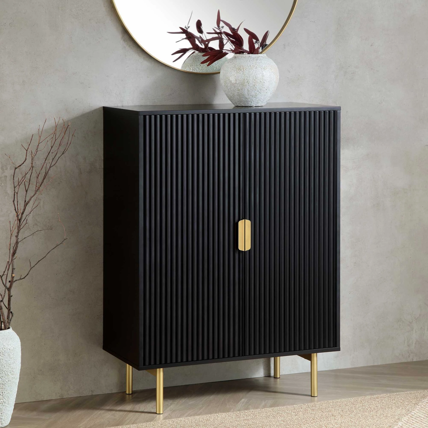 Richmond Ridged Highboard Storage Cabinet, Matte Black 1 Richmond Ridged Highboard Storage Cabinet, Matte Black