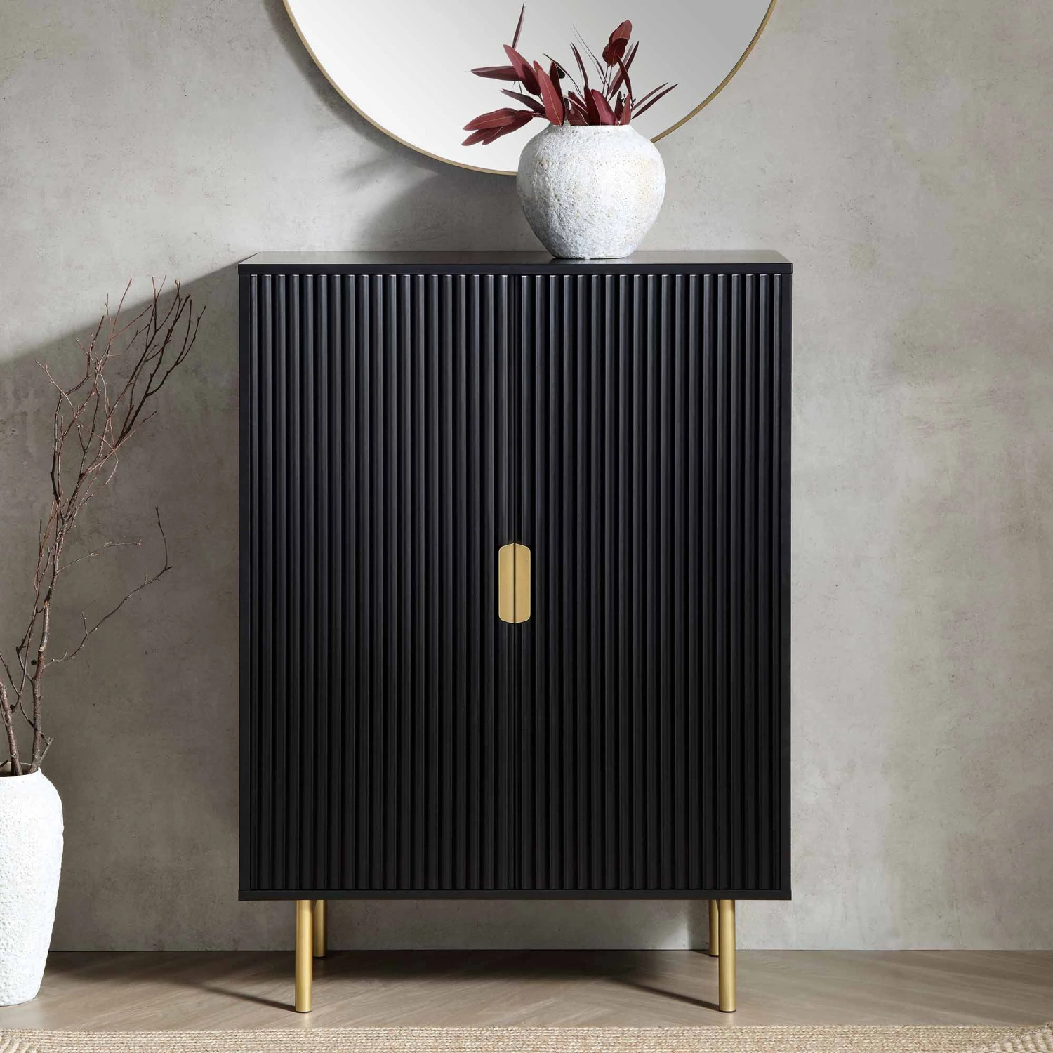 Richmond Ridged Highboard Storage Cabinet, Matte Black 2 Richmond Ridged Highboard Storage Cabinet, Matte Black - Image 2
