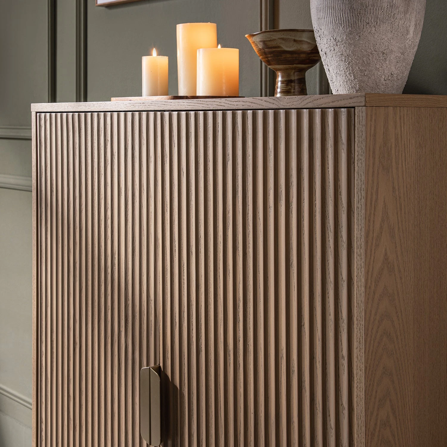 Richmond Ridged Highboard Storage Cabinet, Light Ash 5 Richmond Ridged Highboard Storage Cabinet, Light Ash - Image 5