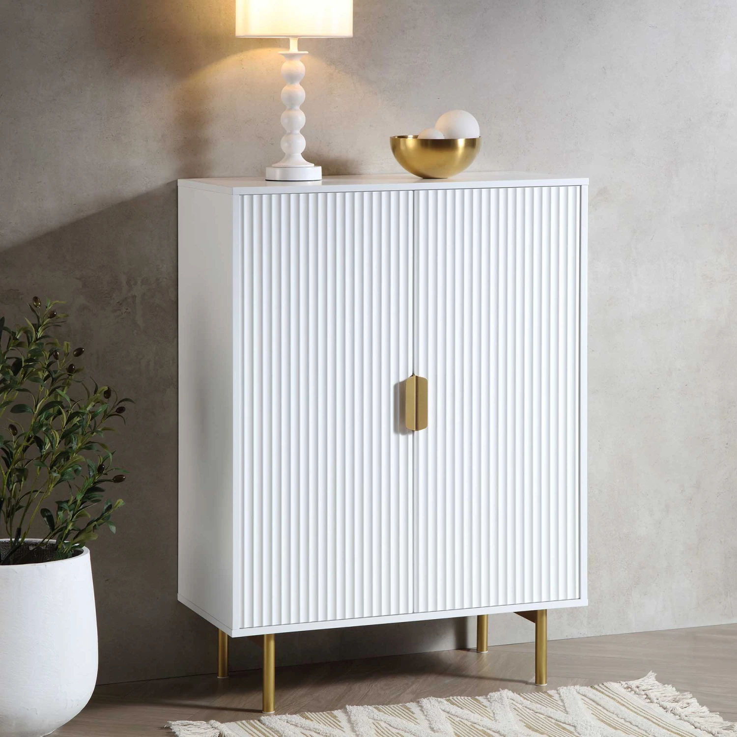 Richmond Ridged Highboard Storage Cabinet, Matte White 1 Richmond Ridged Highboard Storage Cabinet, Matte White