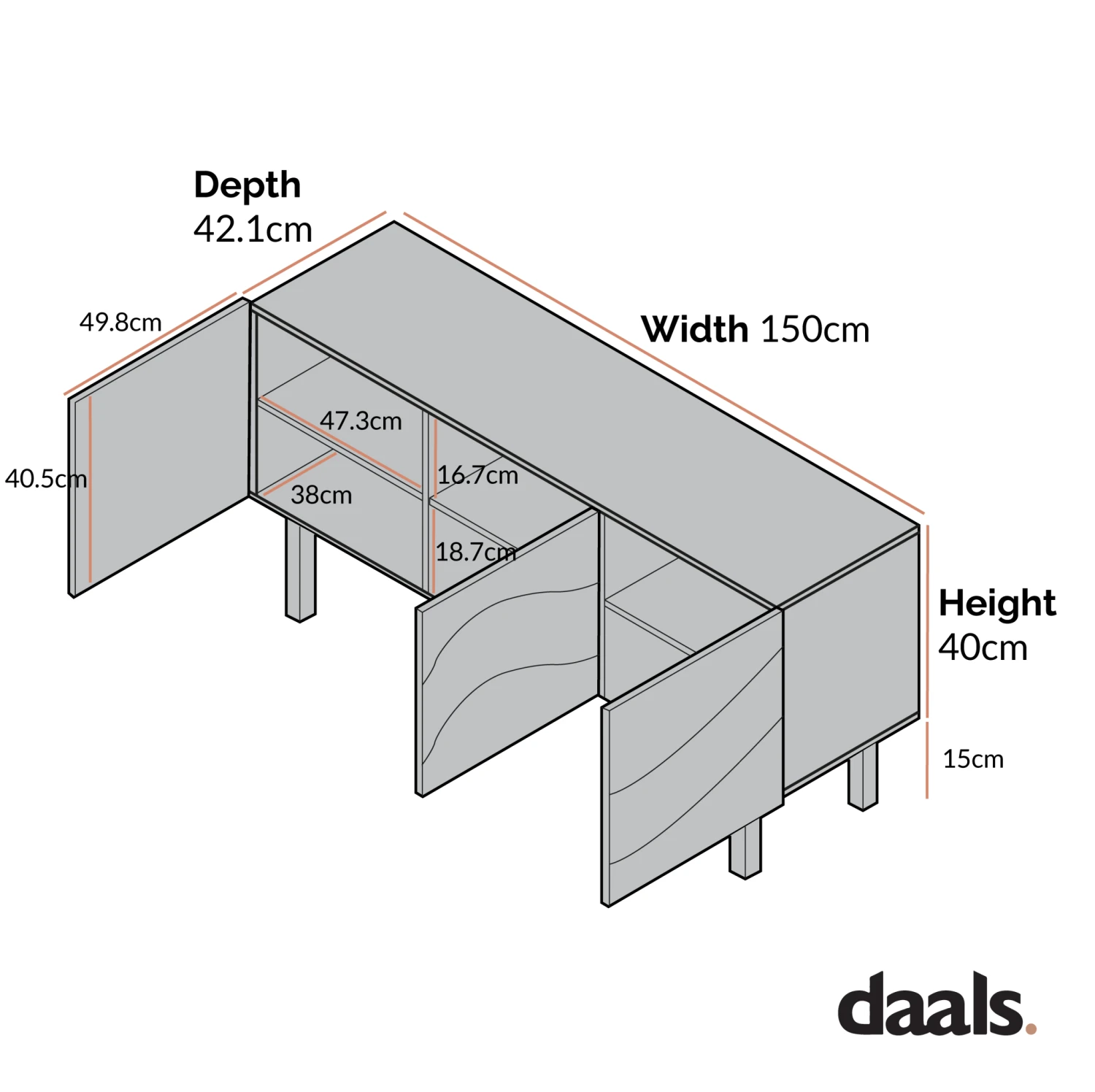 Moriko 3 Door TV Unit, 150 Cm 5 Moriko 3 Door TV Unit, 150 Cm - Image 5