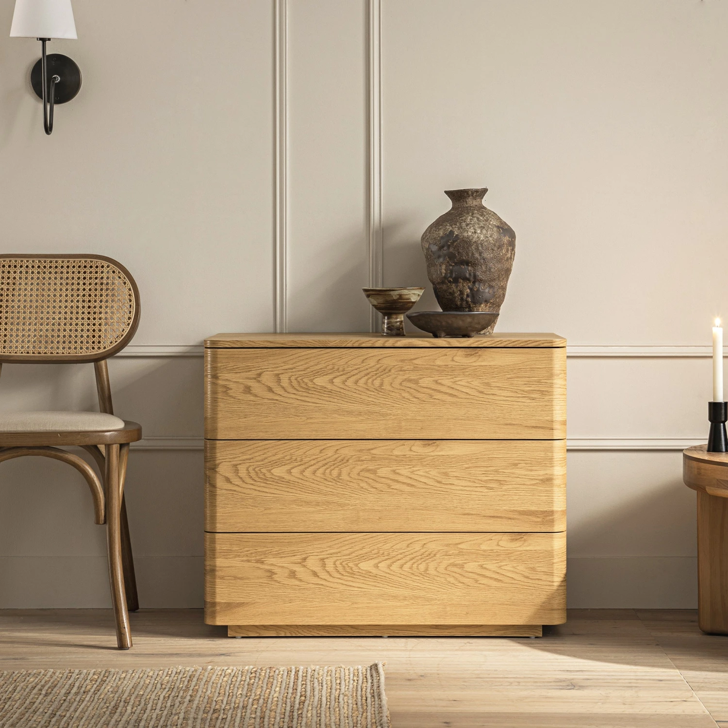 Agnes Curved Edge Chest Of 3 Drawers, Natural 2 Agnes Curved Edge Chest Of 3 Drawers, Natural - Image 2