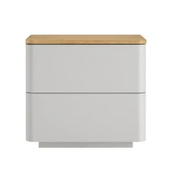 Agnes Curved Edge 2 Drawer Bedside Table, Dove Grey With Oak Top