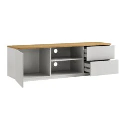 Agnes Curved Edge 150cm Wide TV Unit, Dove Grey With Oak Top -Daals Store BSD 118 DOVEGREY WB3