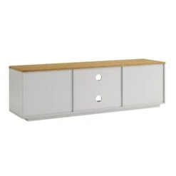 Agnes Curved Edge 150cm Wide TV Unit, Dove Grey With Oak Top -Daals Store BSD 118 DOVEGREY WB6