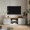 Agnes Curved Edge 150cm Wide TV Unit, Dove Grey With Oak Top