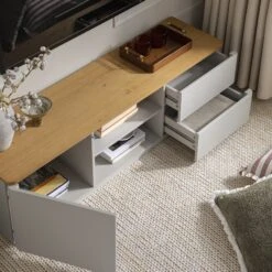 Agnes Curved Edge 150cm Wide TV Unit, Dove Grey With Oak Top -Daals Store BSD 118 DOVEGREY scene3