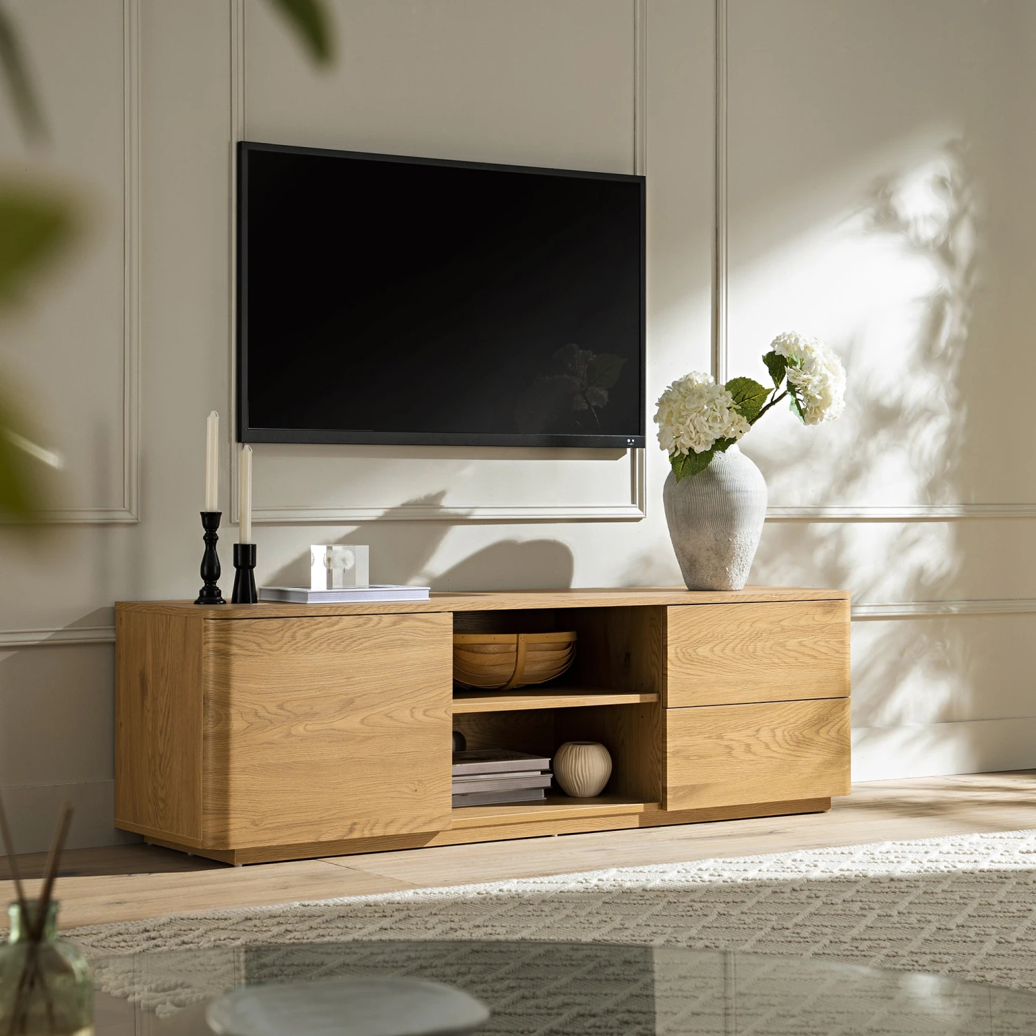 Agnes Curved Edge 150cm Wide TV Unit, Natural 2 Agnes Curved Edge 150cm Wide TV Unit, Natural - Image 2