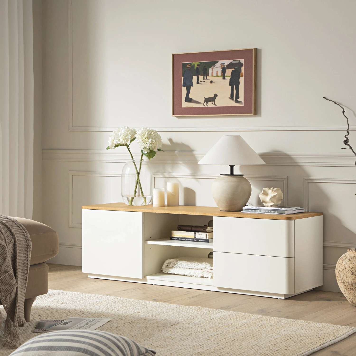 Agnes 150cm White and Oak TV Unit β Curved Edge Minimalist Stand with Push-to-Open Storage 2 Agnes 150cm White and Oak TV Unit β Curved Edge Minimalist Stand with Push-to-Open Storage - Image 2