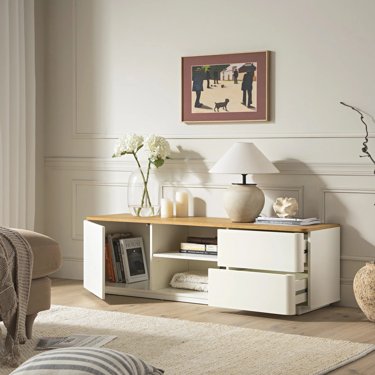 Agnes 150cm White and Oak TV Unit β Curved Edge Minimalist Stand with Push-to-Open Storage 3 Agnes 150cm White and Oak TV Unit β Curved Edge Minimalist Stand with Push-to-Open Storage - Image 3