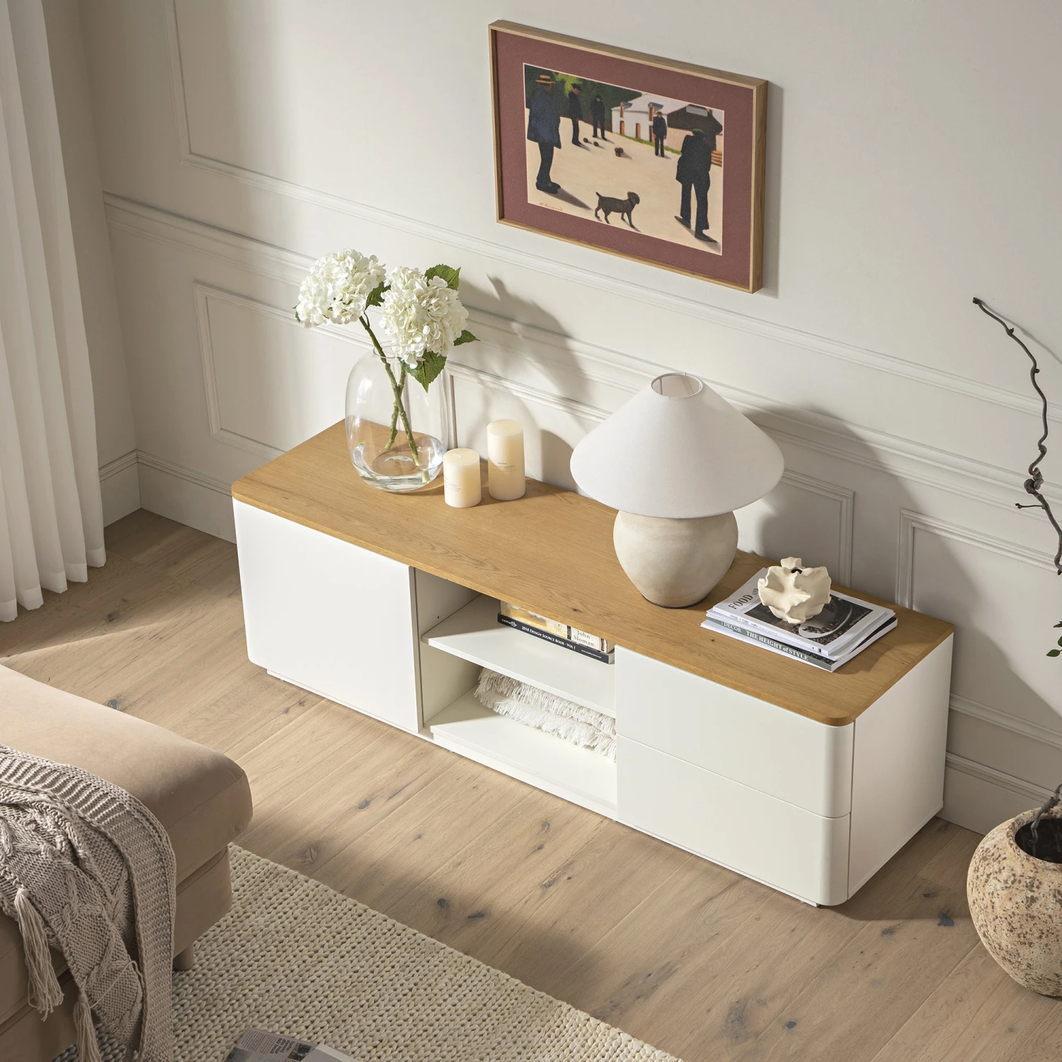 Agnes 150cm White and Oak TV Unit β Curved Edge Minimalist Stand with Push-to-Open Storage 4 Agnes 150cm White and Oak TV Unit β Curved Edge Minimalist Stand with Push-to-Open Storage - Image 4
