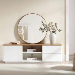 Agnes 150cm White and Oak TV Unit β Curved Edge Minimalist Stand with Push-to-Open Storage 21 Agnes 150cm White and Oak TV Unit β Curved Edge Minimalist Stand with Push-to-Open Storage -Daals Store BSD 118 WHITE scene5