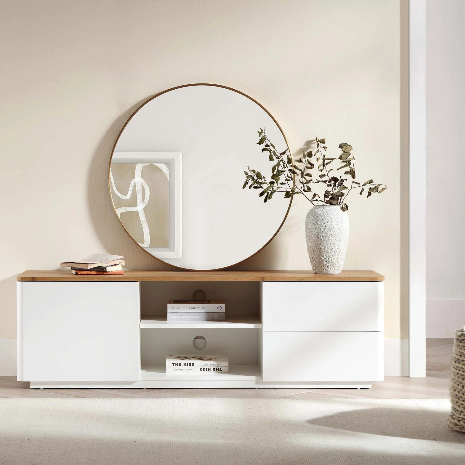 Agnes 150cm White and Oak TV Unit β Curved Edge Minimalist Stand with Push-to-Open Storage 6 Agnes 150cm White and Oak TV Unit β Curved Edge Minimalist Stand with Push-to-Open Storage - Image 6