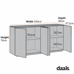 Agnes Curved Edge 150cm Wide Sideboard, White -Daals Store BSD 119 CHART 1